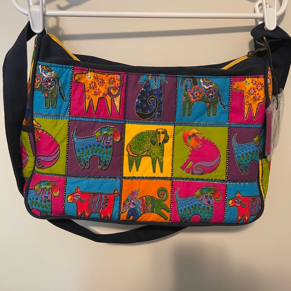 NWT Laurel Burch Colorful Patchwork Dog Print Shoulder Bag